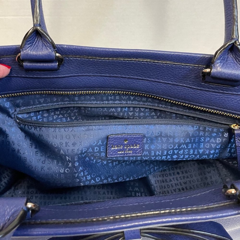 Kate Spade deep blue leather tote with bow - Picture 11 of 15